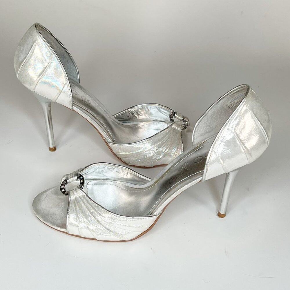 Aldo Silver Jeweled Open Toe D'Orsay Stiletto High Heels Shoes Women 9 / 40